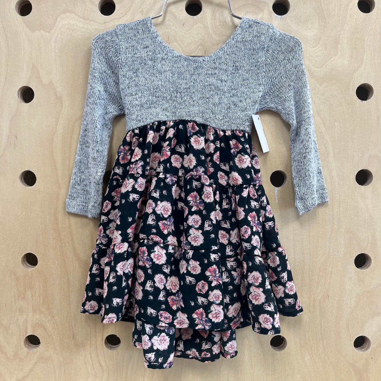 Grey Knit + Floral Dress