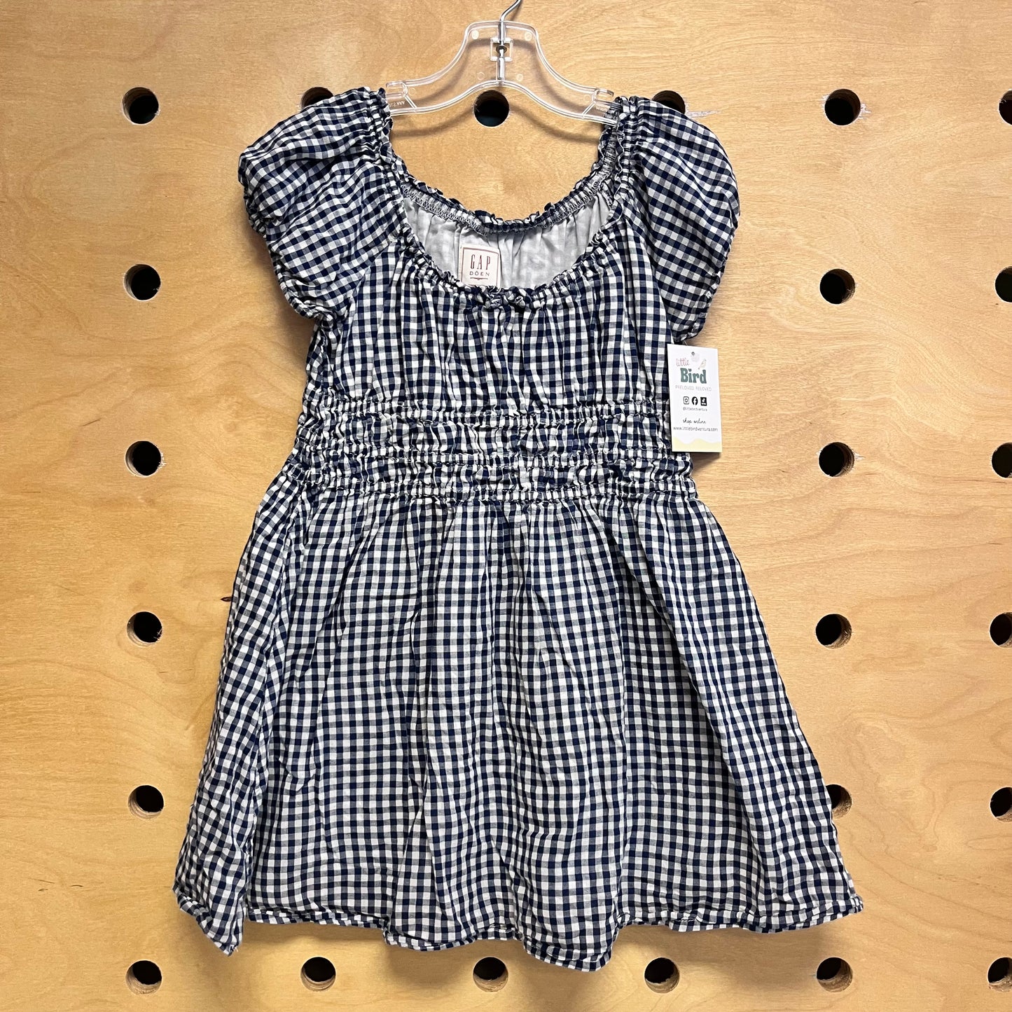 Blue/White Plkaid Smock Waist Dress