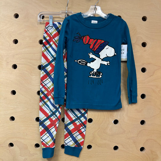 Teal/Plaid Snoopy Cotton Pajamas