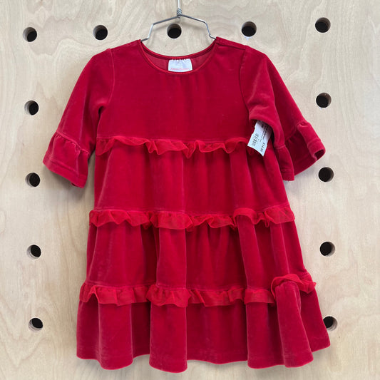 Red Velvet Ruffle 3/4 Sleeve Dress