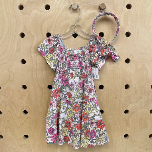 Pink Floral Dress w/ Headband