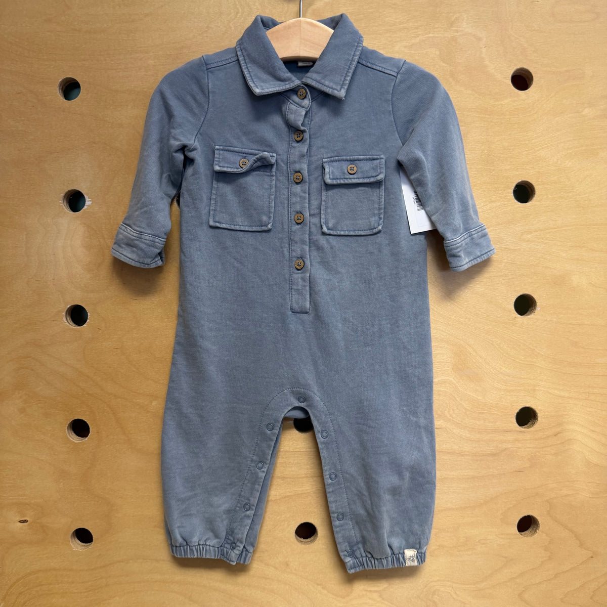 Blue Button Rollared Romper