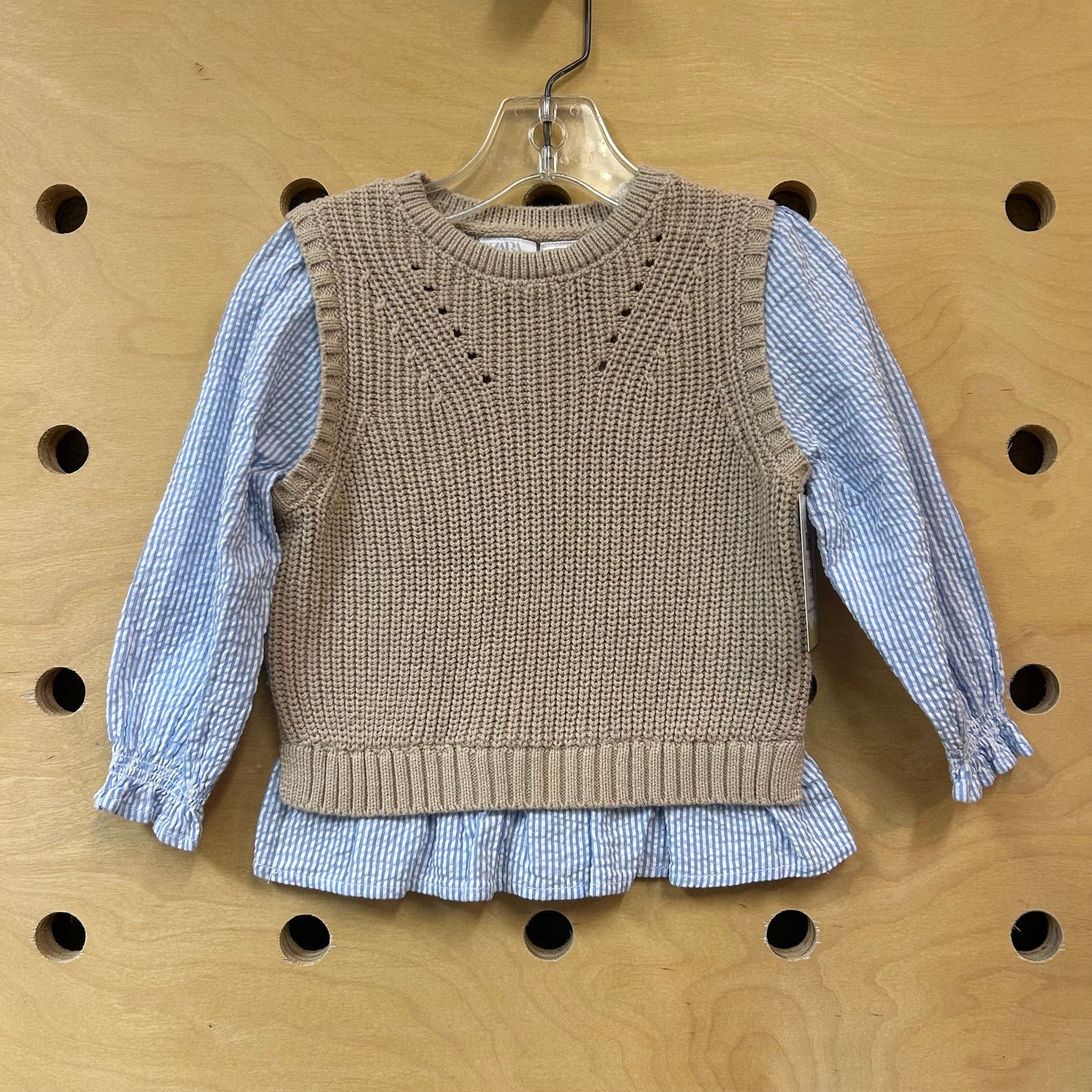 Faux Layered Tan & Striped Top