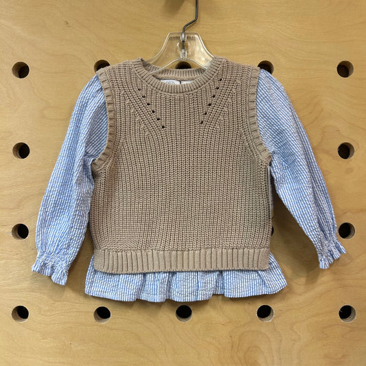 Faux Layered Tan & Striped Top
