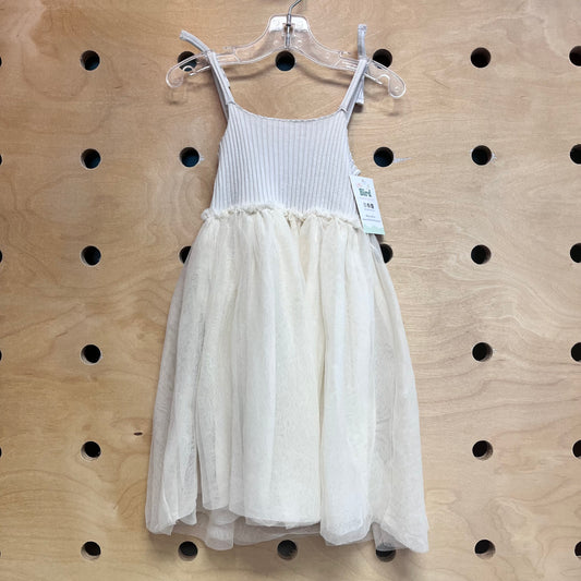Cream Ribbed Tulle Dress