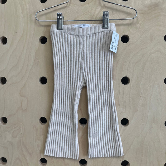 Cream Ribbed Stretch Soft Flare Pants