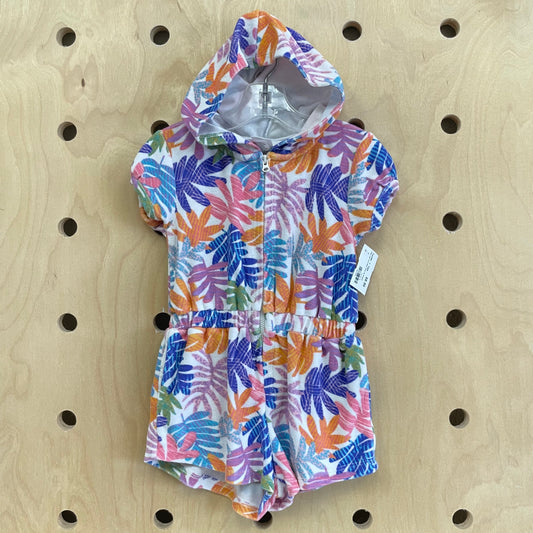 Palm Leaf Terry Swim Cover Up Romper