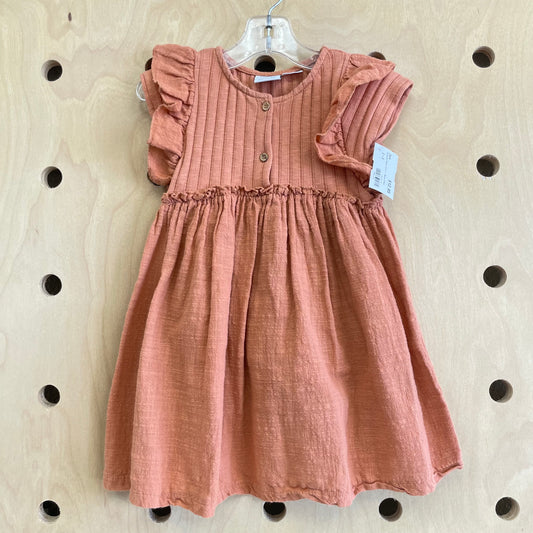 Terracotta Ribbed Cotton + Muslin Dress