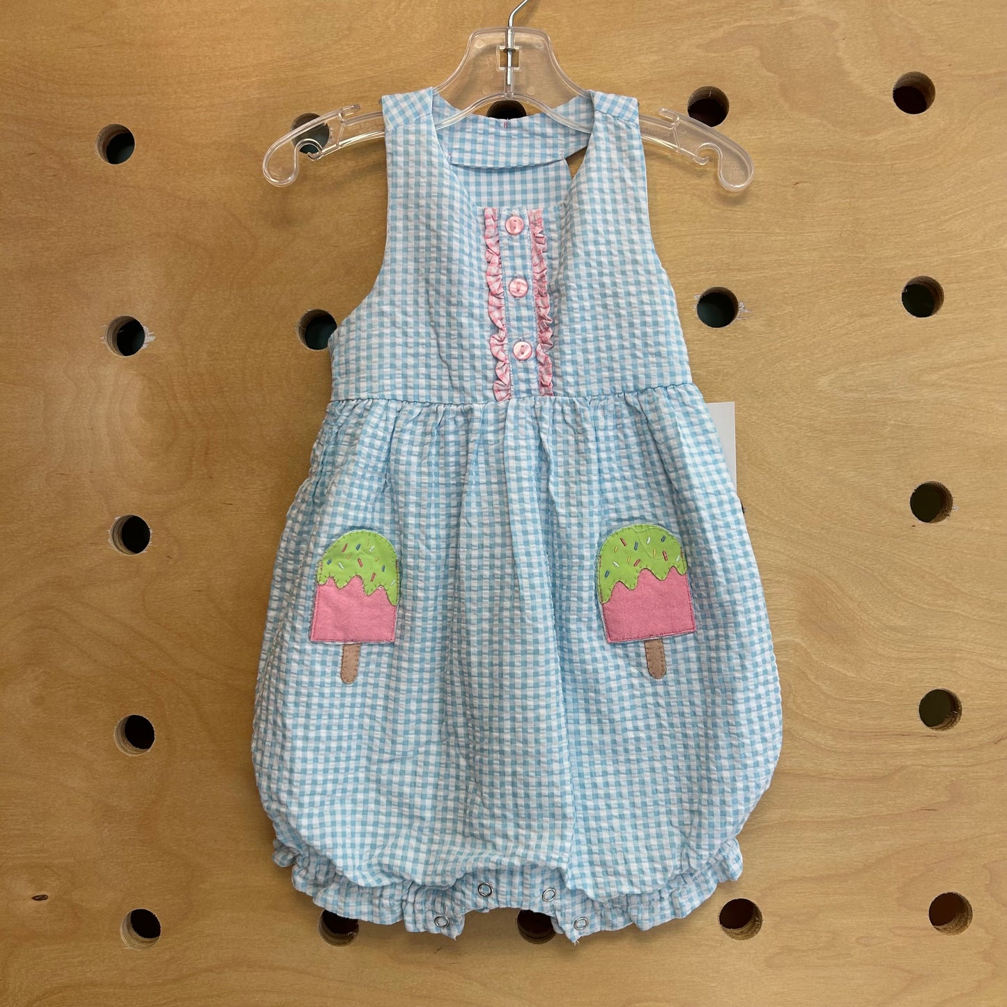 Blue Gingham Ice Cream Romper