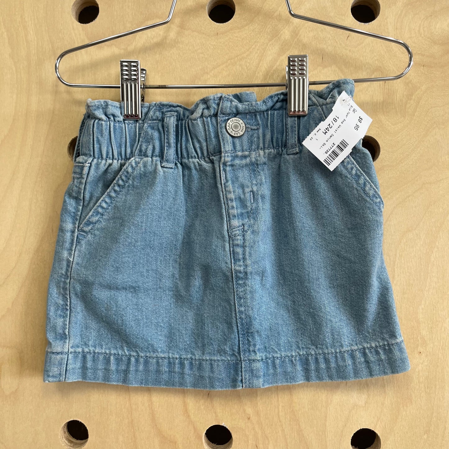 Blue Paper Bag Waist Denim Skirt