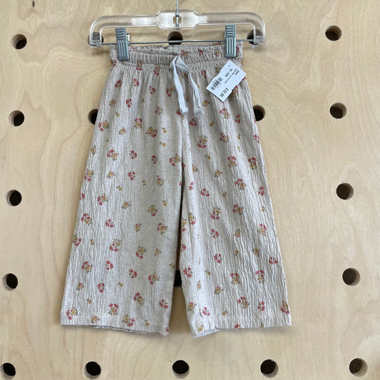Beige Wide Leg Floral Pants