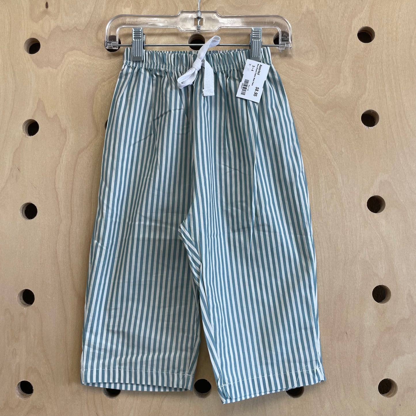 Blue Striped Elastic Waist Pants