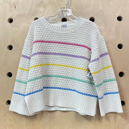 Cream Colorful Striped Knit Sweater