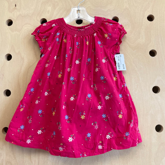 Pink Floral Smocked Neck Dress