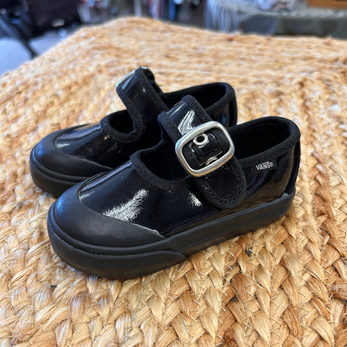 Black Glossy Mary Jane Velcro Shoes