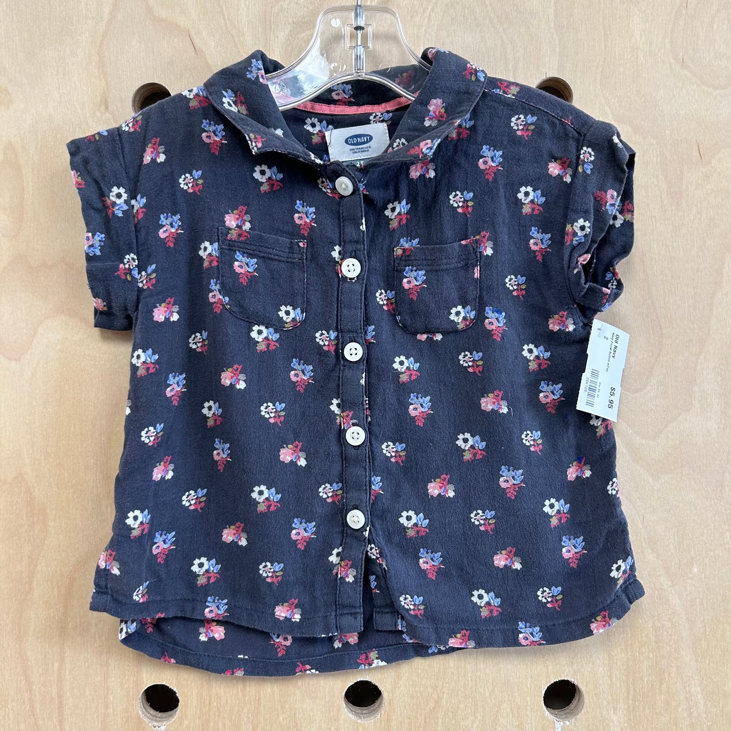Navy Floral Button mTop