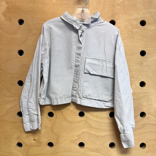 Blue Striped Crop Button Up LS