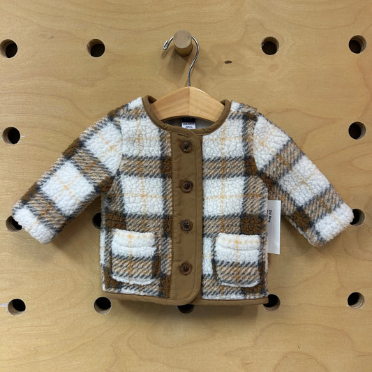 White/Brown Plaid Sherpa Coat