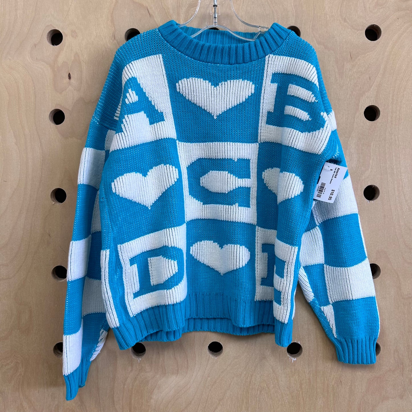 Teal ABC Hearts Sweater