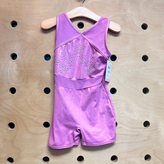 Metallic Pink Rhinestone/Mesh Unitard