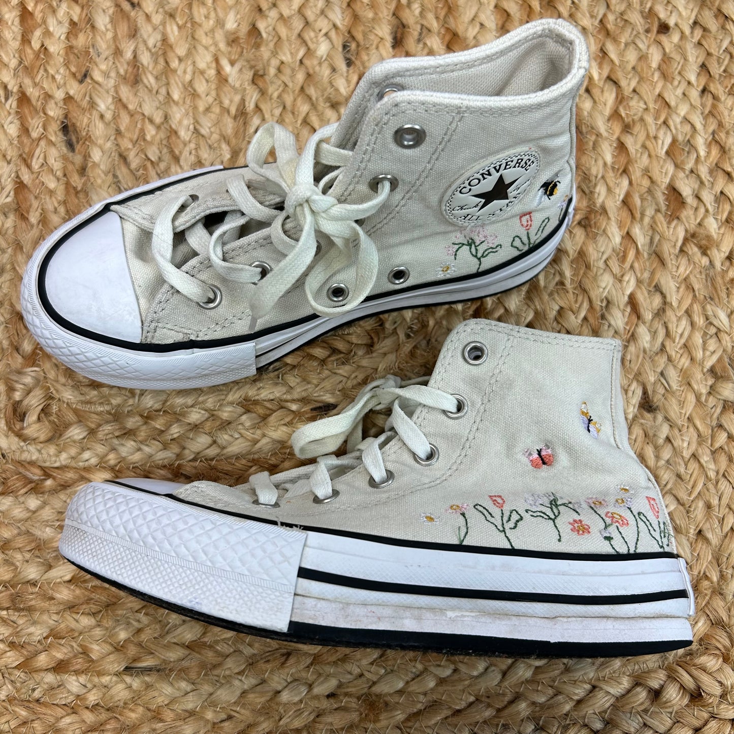 Creme Embroidered High-Top Platform Sneakers