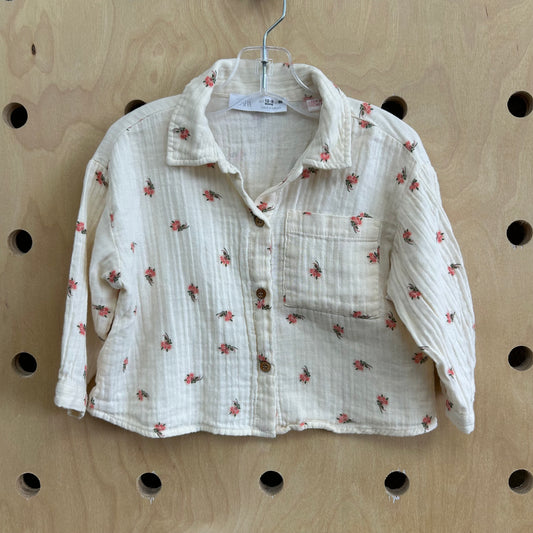 Cream Floral Gauze Button Up