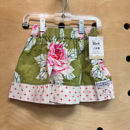 Green Floral Linen Skirt