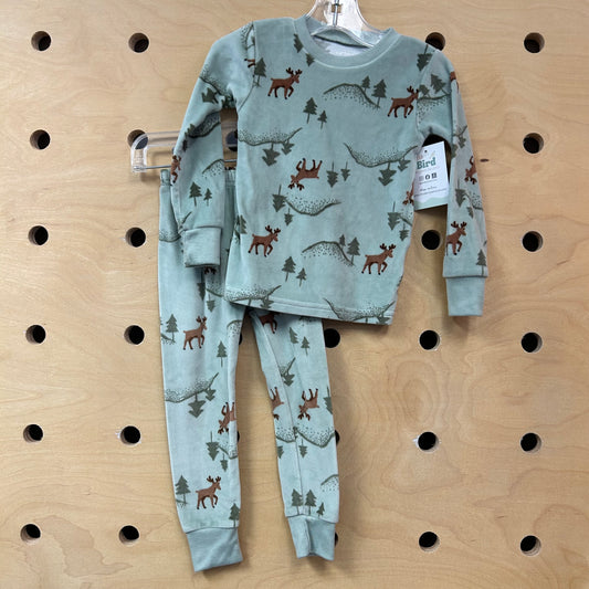 Green Soft Fleece Reindeer Pajamas