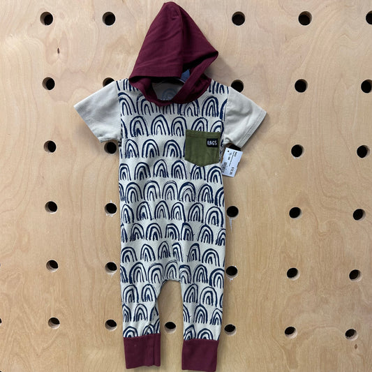 Beige Rainbows Hoodie Romper
