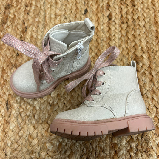 Creme & Pink Zip-Up Boots