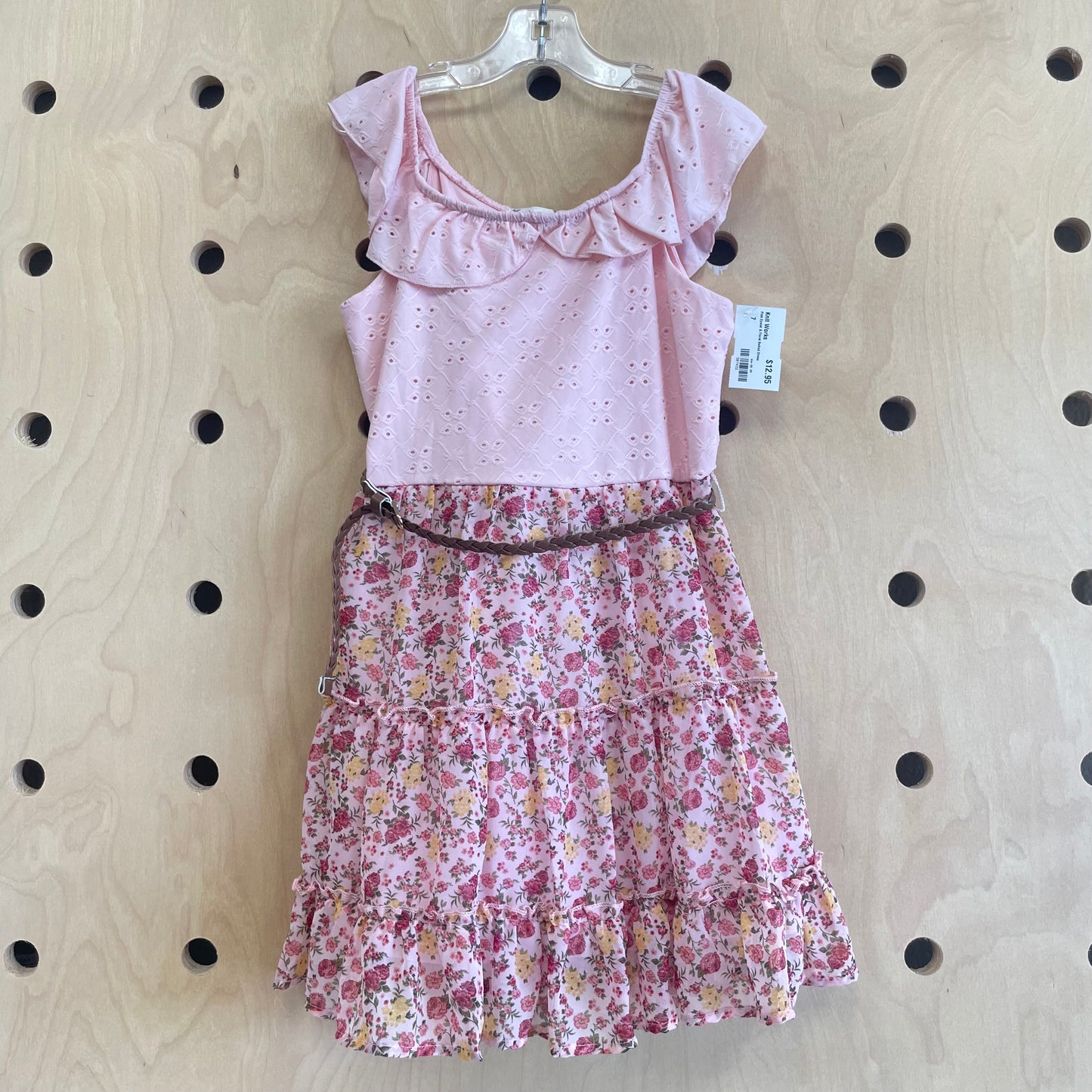 Pink Eyelet & Floral Belted Dress