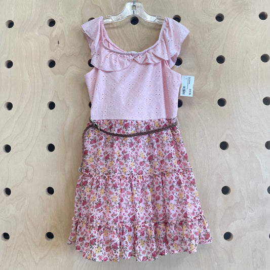 Pink Eyelet & Floral Belted Dress
