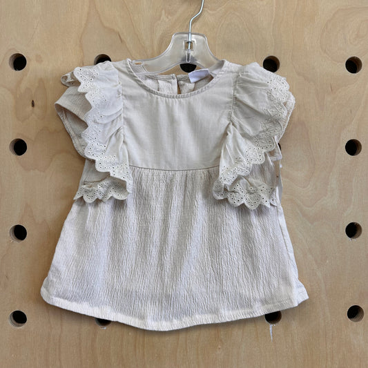 Beige Ruffle Eyelet Top