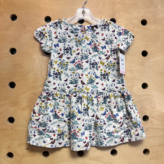White/Multicolor Floral Insects Dress