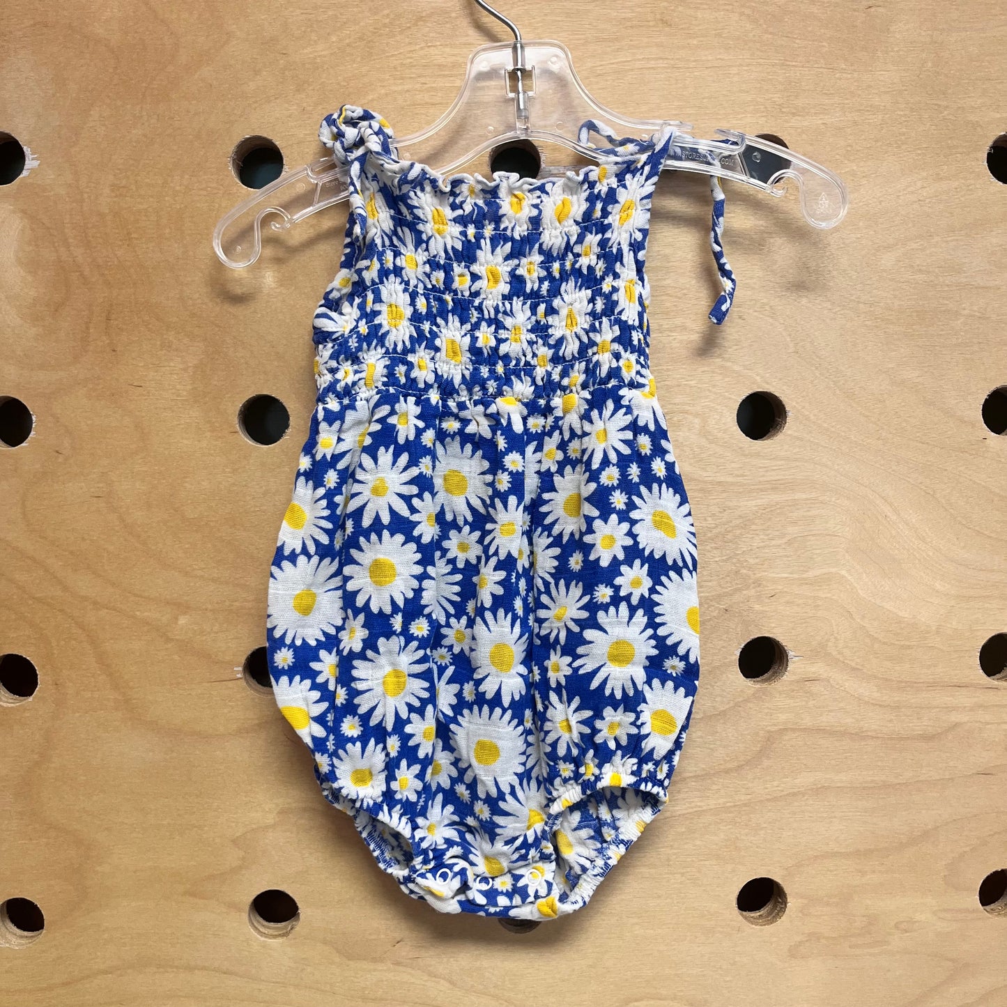Blue/Yellow Daisy Smock Gauze Romper