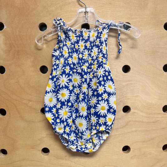 Blue/Yellow Daisy Smock Gauze Romper