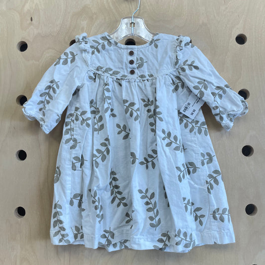 White + Green Leaves Dress