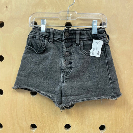Black High Rise Button Fly Denim Shorts