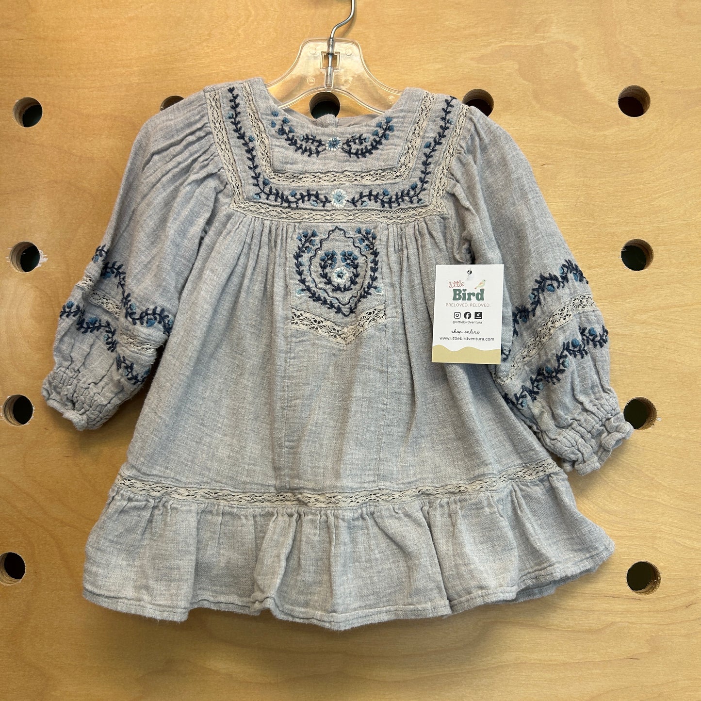 Grey & Blue Embroidered Dress