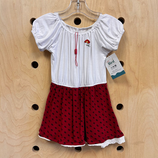 Red/Wht Embroider Flower Bamboo Dress
