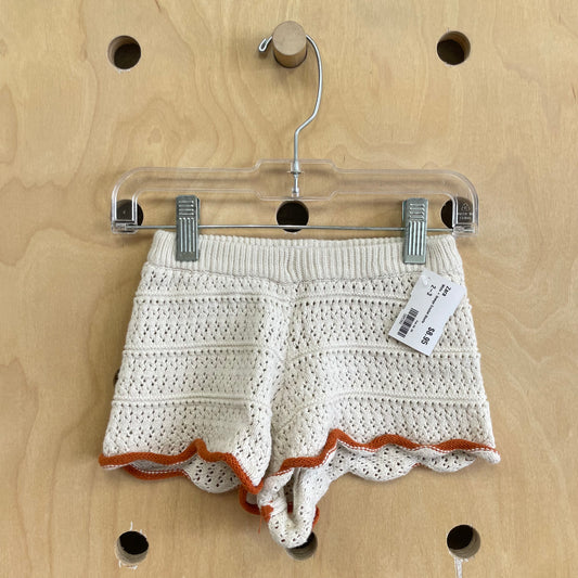 White + Orange Crochet Shorts