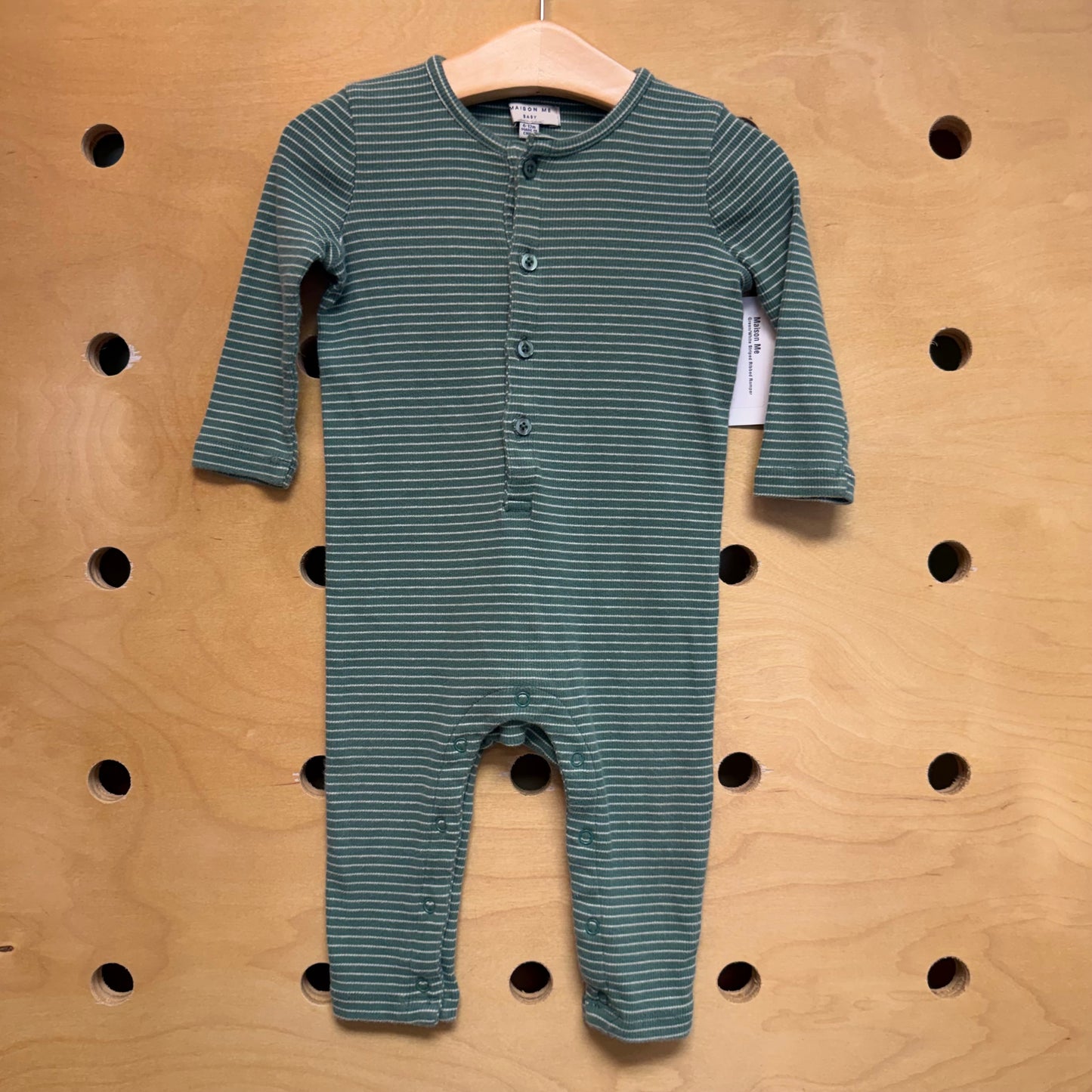Green/White Striped Ribbed Romper