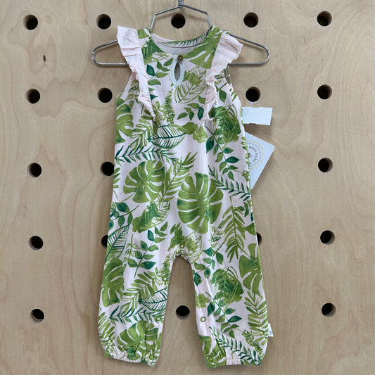Pink+Green Leaves Romper NEW!