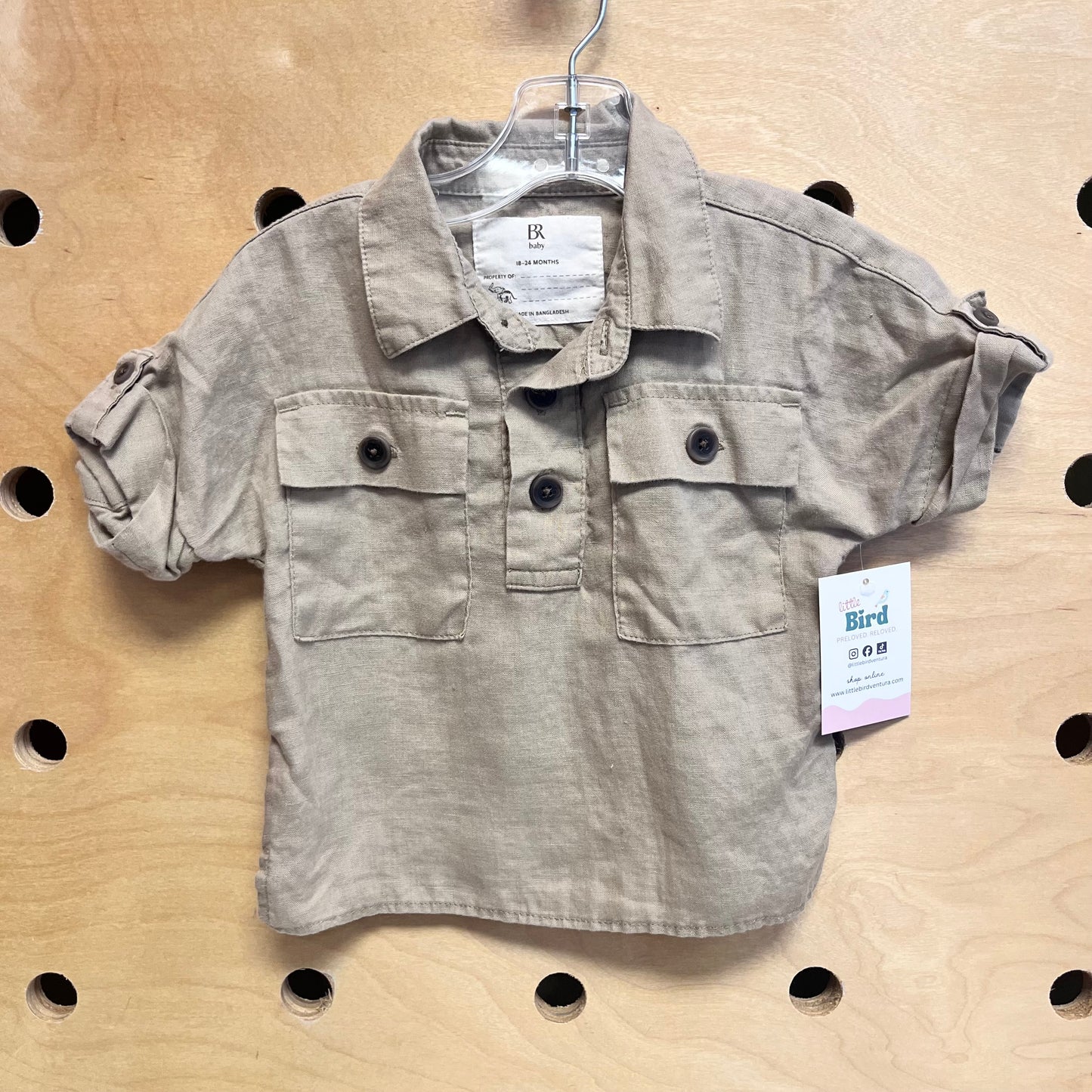 Tan Linen Camp Shirt