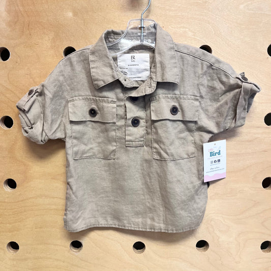 Tan Linen Camp Shirt