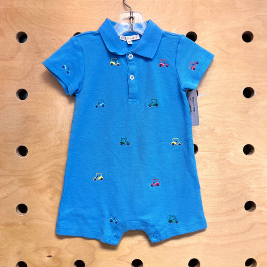 Blue Embroider Gold Carts Romper