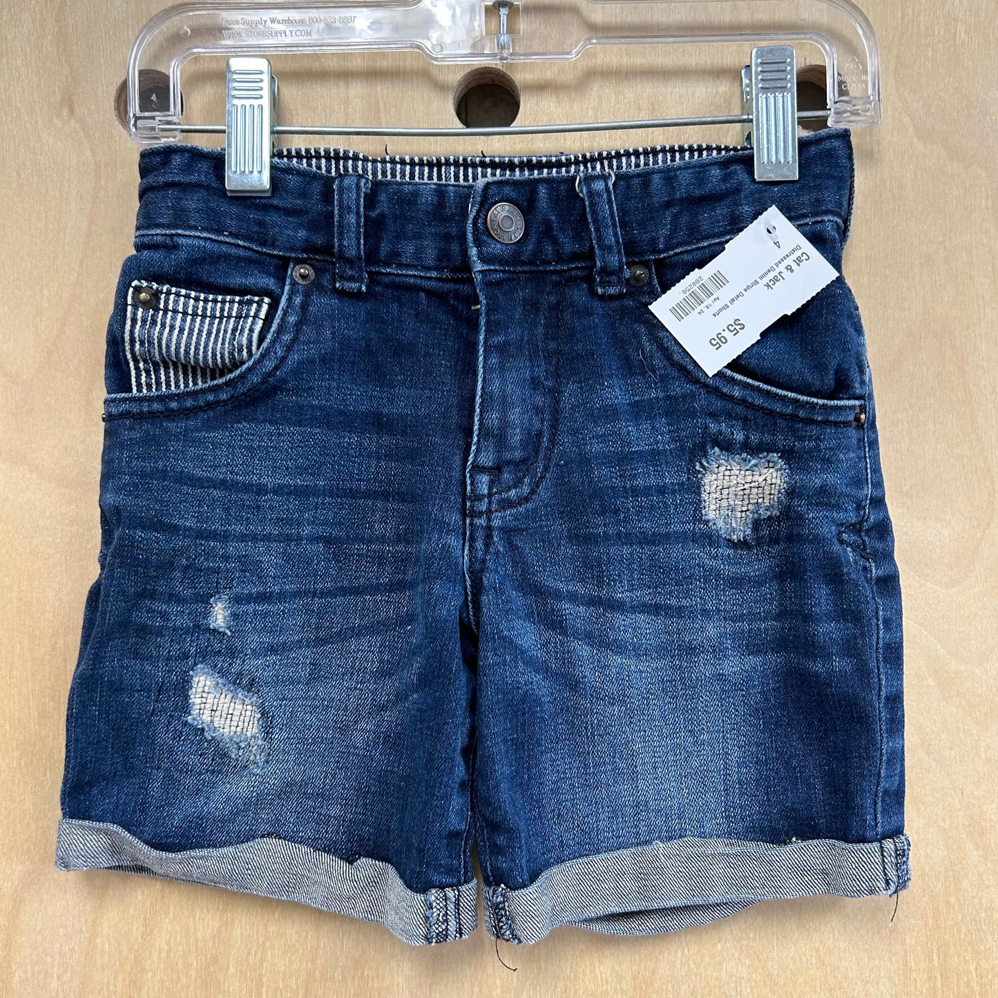 Distressed Denim Stripe Detail Shorts