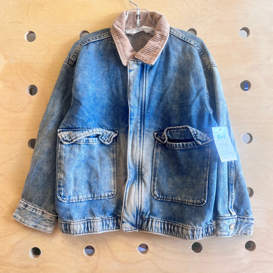 Brown Cord Collared Denim Jacket