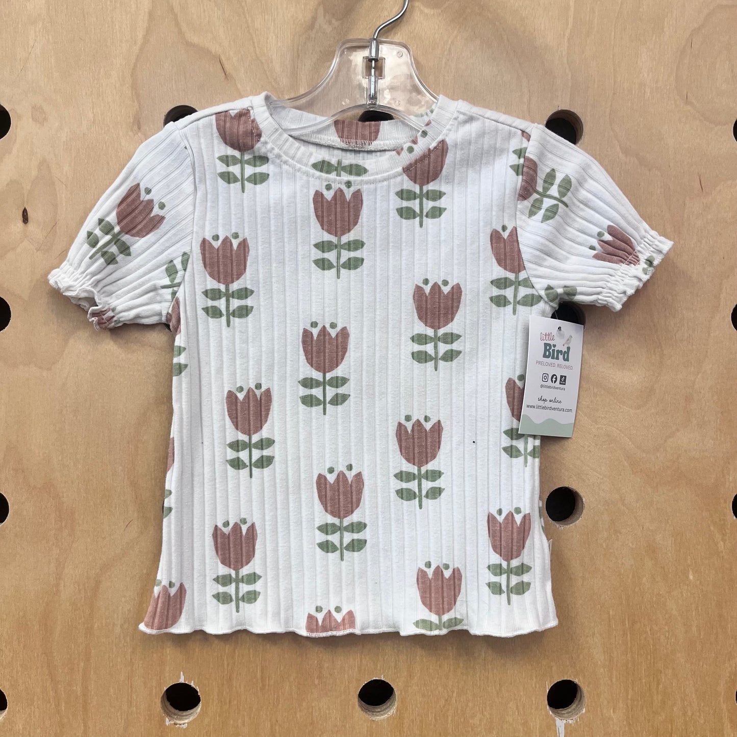 White Ribbed Tulip Cotton Blend Tee