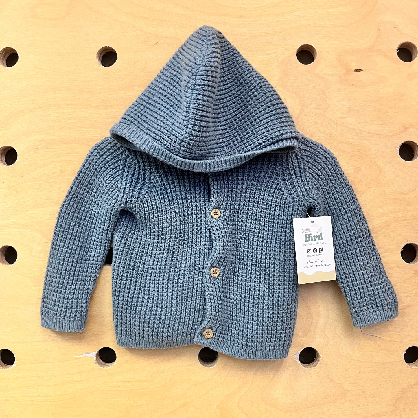 Blue Chunky Knit Hoodie Cardigan